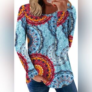 Women's Light Blue Mandala Print Tunic Top